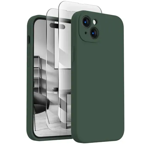 FireNova Designed for 15 Case, Silicone Upgraded [Camera Protection] Phone Case with [2 Screen Protectors], Soft Anti-Scratch Microfiber Lining, 6.1 inch, Alpine Green - 1