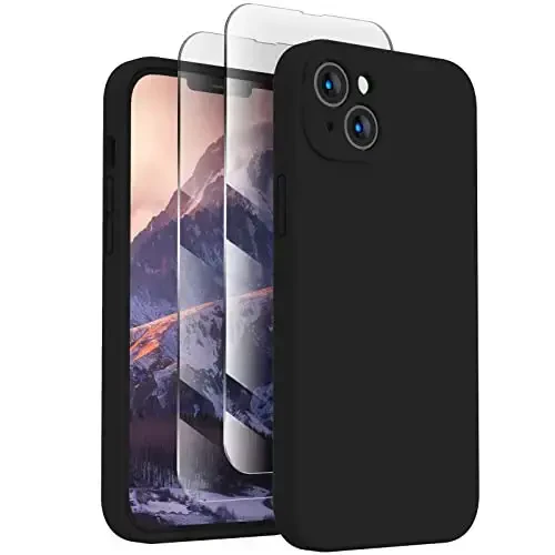 FireNova Designed for iPhone 13 Case, Silicone Upgraded [Camera Protection] Phone Case with [2 Screen Protectors], Soft Anti-Scratch Microfiber Lining Inside, 6.1 inch, Black - FIRENOVA