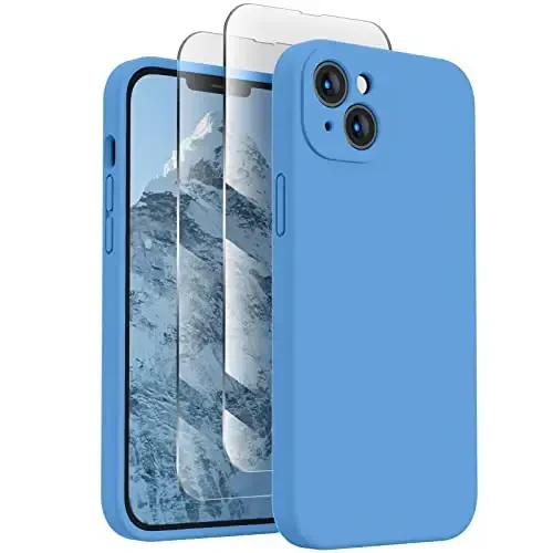 FireNova Designed for iPhone 13 Case, Silicone Upgraded [Camera Protection] Phone Case with [2 Screen Protectors], Soft Anti-Scratch Microfiber Lining Inside, 6.1 inch, Blue - 1