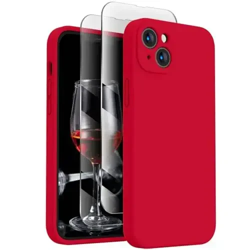 FireNova Designed for iPhone 13 Case, Silicone Upgraded [Camera Protection] Phone Case with [2 Screen Protectors], Soft Anti-Scratch Microfiber Lining Inside, 6.1 inch, Deep Red - 1