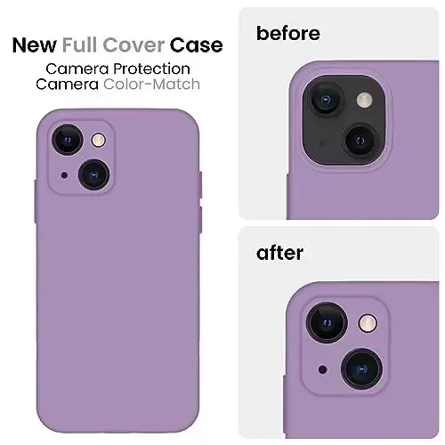 FireNova Designed for iPhone 13 Case, Silicone Upgraded [Camera Protection] Phone Case with [2 Screen Protectors], Soft Anti-Scratch Microfiber Lining Inside, 6.1 inch, Light Purple - 3