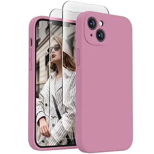 FireNova Designed for iPhone 13 Case, Silicone Upgraded [Camera Protection] Phone Case with [2 Screen Protectors], Soft Anti-Scratch Microfiber Lining Inside, 6.1 inch, Lilac Purple 