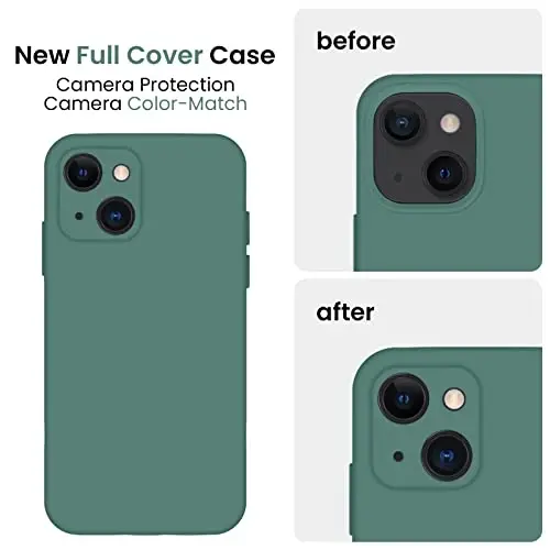 FireNova Designed for iPhone 13 Case, Silicone Upgraded [Camera Protection] Phone Case with [2 Screen Protectors], Soft Anti-Scratch Microfiber Lining Inside, 6.1 inch, Midnight Green - 3