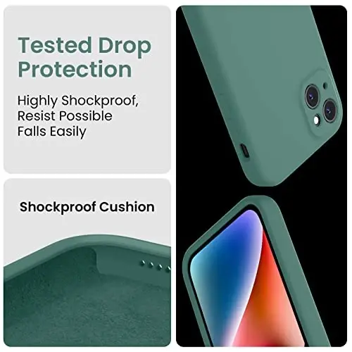 FireNova Designed for iPhone 13 Case, Silicone Upgraded [Camera Protection] Phone Case with [2 Screen Protectors], Soft Anti-Scratch Microfiber Lining Inside, 6.1 inch, Midnight Green - 4