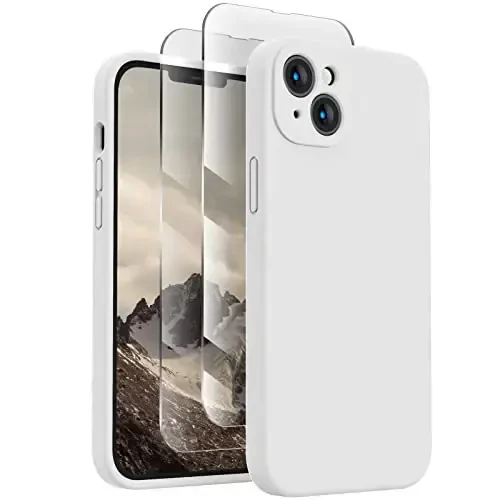 FireNova Designed for iPhone 13 Case, Silicone Upgraded [Camera Protection] Phone Case with [2 Screen Protectors], Soft Anti-Scratch Microfiber Lining Inside, 6.1 inch, White - 1