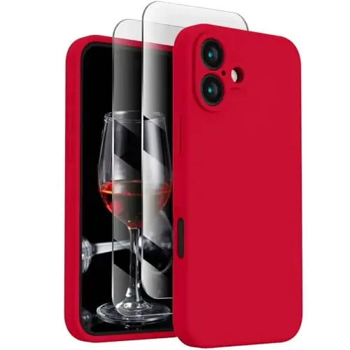 FireNova Designed for iPhone 16 Plus Case, Silicone Upgraded [Camera Protection] Case, Soft Anti-Scratch Microfiber Lining Inside, 6.7 inch, Deep Red 