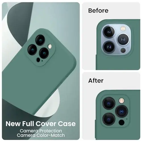 FireNova Designed for iPhone 13 Pro Case, Silicone Upgraded [Camera Protection] Phone Case, Soft Anti-Scratch Microfiber Lining Inside, 6.1 inch, Midnight Green - 3