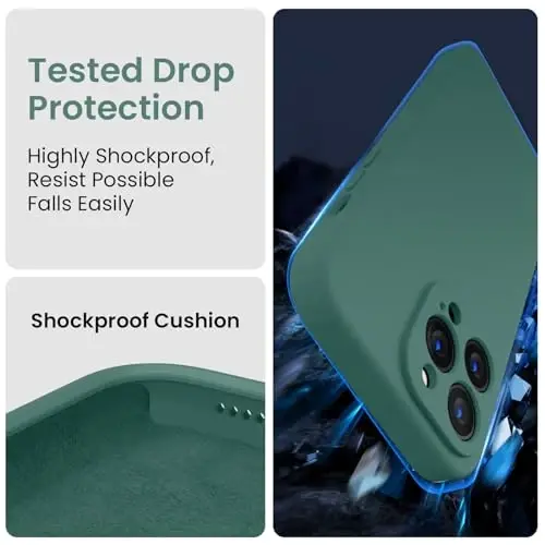 FireNova Designed for iPhone 13 Pro Case, Silicone Upgraded [Camera Protection] Phone Case, Soft Anti-Scratch Microfiber Lining Inside, 6.1 inch, Midnight Green - 4