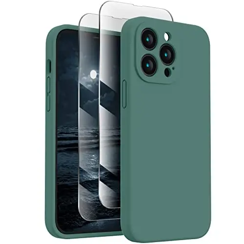 FireNova Designed for iPhone 13 Pro Case, Silicone Upgraded [Camera Protection] Phone Case, Soft Anti-Scratch Microfiber Lining Inside, 6.1 inch, Midnight Green 