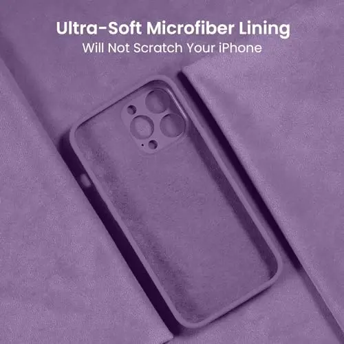 FireNova Designed for iPhone 13 Pro Case, Silicone Upgraded [Camera Protection] Phone Case with [2 Screen Protectors], Soft Anti-Scratch Microfiber Lining Inside, 6.1 inch, Light Purple - 5