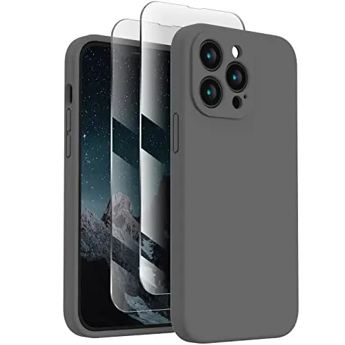 FireNova Designed for iPhone 13 Pro Case, Silicone Upgraded [Camera Protection] Phone Case with [2 Screen Protectors], Soft Anti-Scratch Microfiber Lining Inside, 6.1 inch, Space Gray - FIRENOVA