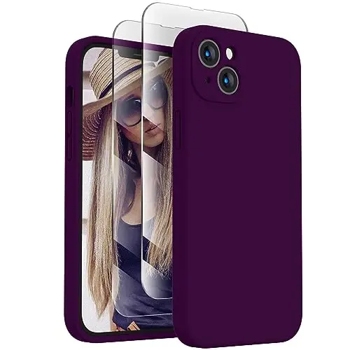 FireNova Designed for iPhone 13 Pro Case, Silicone Upgraded [Camera Protection] Phone Case with [2 Screen Protectors], Soft Anti-Scratch Microfiber Lining Inside, 6.1 inch, Wine Red 