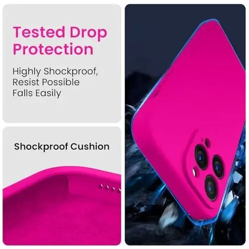 FireNova Designed for iPhone 13 Pro Max Case, Silicone [Camera Protection] Phone Case with [2 Screen Protectors], Soft Anti-Scratch Microfiber Lining Inside, 6.7 inch, Hot Pink - 4