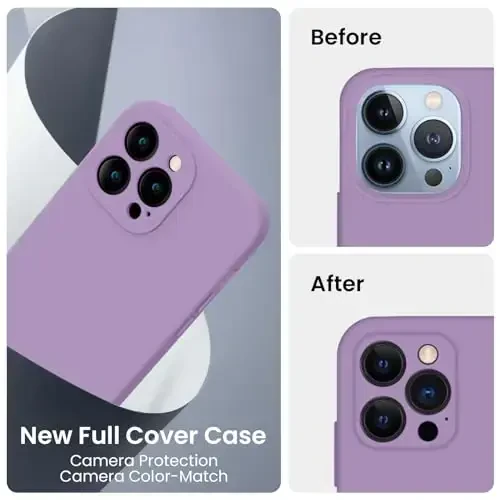 FireNova Designed for iPhone 13 Pro Max Case, Silicone [Camera Protection] Phone Case with [2 Screen Protectors], Soft Anti-Scratch Microfiber Lining Inside, 6.7 inch, Light Purple - 3