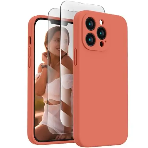 FireNova Designed for iPhone 13 Pro Max Case, Silicone [Camera Protection] Phone Case with [2 Screen Protectors], Soft Anti-Scratch Microfiber Lining Inside, 6.7 inch, Pink Pomelo - 2
