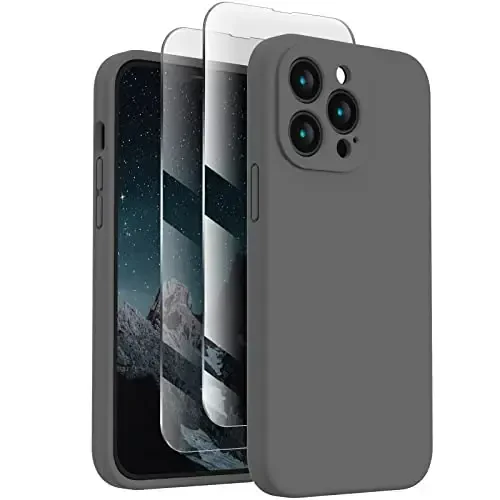 FireNova Designed for iPhone 13 Pro Max Case, Silicone [Camera Protection] Phone Case with [2 Screen Protectors], Soft Anti-Scratch Microfiber Lining Inside, 6.7 inch, Space Gray - 1