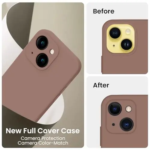 FireNova Designed for iPhone 14 Case, Silicone Upgraded [Camera Protection] Phone Case with [2 Screen Protectors], Soft Anti-Scratch Microfiber Lining Inside, 6.1 inch, Light Brown - 3
