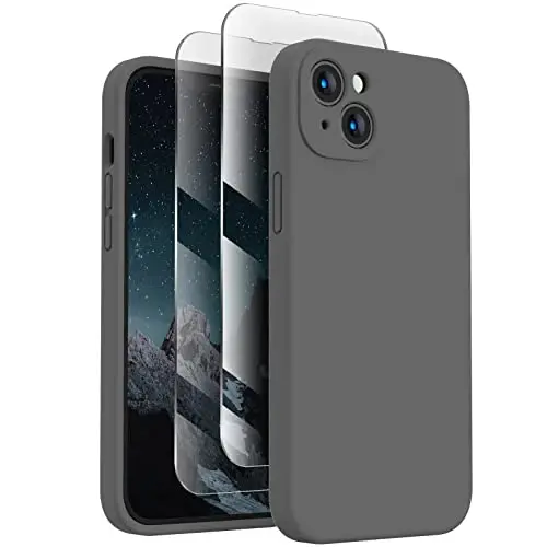 FireNova Designed for iPhone 14 Case, Silicone Upgraded [Camera Protection] Phone Case with [2 Screen Protectors], Soft Anti-Scratch Microfiber Lining Inside, 6.1 inch, Space Gray - FIRENOVA
