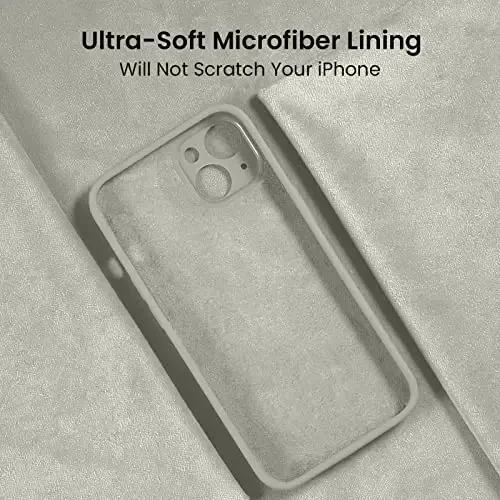 FireNova Designed for iPhone 14 Case, Silicone Upgraded [Camera Protection] Phone Case with [2 Screen Protectors], Soft Anti-Scratch Microfiber Lining Inside, 6.1 inch, Stone - 5