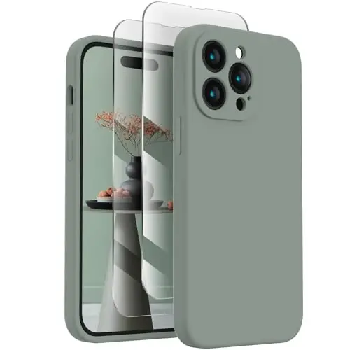 FireNova Designed for iPhone 14 Pro Max Case, Silicone Upgraded [Camera Protection] Case, Soft Anti-Scratch Microfiber Lining Inside, 6.7 inch, Calke Green 