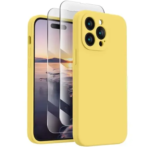 FireNova Designed for iPhone 14 Pro Max Case, Silicone Upgraded [Camera Protection] Case, Soft Anti-Scratch Microfiber Lining Inside, 6.7 inch, Yellow 