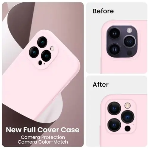 FireNova Designed for iPhone 14 Pro Max Case, Silicone Upgraded [Camera Protection] Case with [2 Screen Protectors], Soft Anti-Scratch Microfiber Lining Inside, 6.7 inch, Chalk Pink - 3