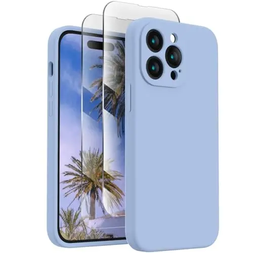 FireNova Designed for iPhone 14 Pro Max Case, Silicone Upgraded [Camera Protection] Case with [2 Screen Protectors], Soft Anti-Scratch Microfiber Lining Inside, 6.7 inch, Light Blue 