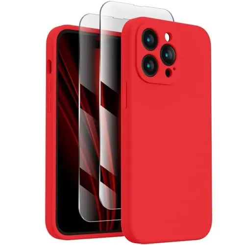 FireNova Designed for iPhone 14 Pro Max Case, Silicone Upgraded [Camera Protection] Case with [2 Screen Protectors], Soft Anti-Scratch Microfiber Lining Inside, 6.7 inch, Red - 1