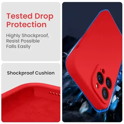 FireNova Designed for iPhone 14 Pro Max Case, Silicone Upgraded [Camera Protection] Case with [2 Screen Protectors], Soft Anti-Scratch Microfiber Lining Inside, 6.7 inch, Red - 4