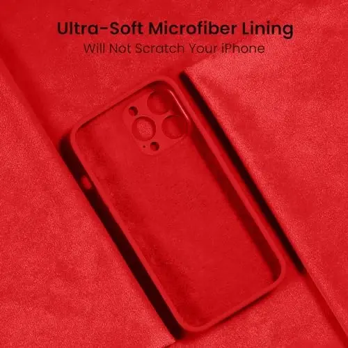 FireNova Designed for iPhone 14 Pro Max Case, Silicone Upgraded [Camera Protection] Case with [2 Screen Protectors], Soft Anti-Scratch Microfiber Lining Inside, 6.7 inch, Red - 5