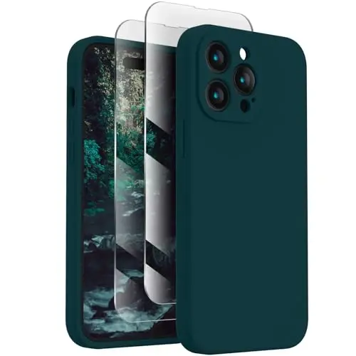 FireNova Designed for iPhone 14 Pro Max Case, Silicone Upgraded [Camera Protection] Case with [2 Screen Protectors], Soft Anti-Scratch Microfiber Lining Inside, 6.7 inch, Teal - 1