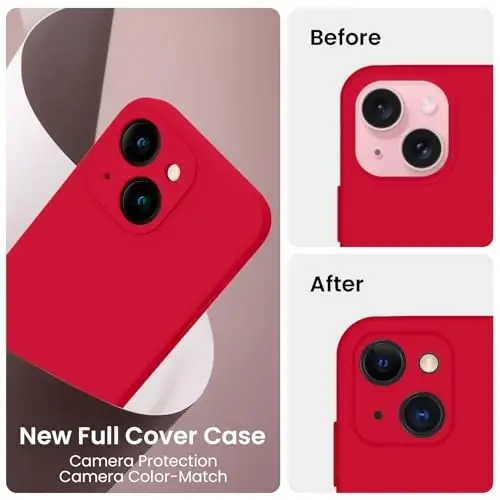 FireNova Designed for iPhone 15 Case, Silicone Upgraded [Camera Protection] Phone Case with [2 Screen Protectors], Soft Anti-Scratch Microfiber Lining Inside, 6.1 inch, Deep Red - 3
