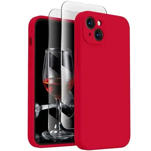 FireNova Designed for iPhone 15 Case, Silicone Upgraded [Camera Protection] Phone Case with [2 Screen Protectors], Soft Anti-Scratch Microfiber Lining Inside, 6.1 inch, Deep Red - Modazone