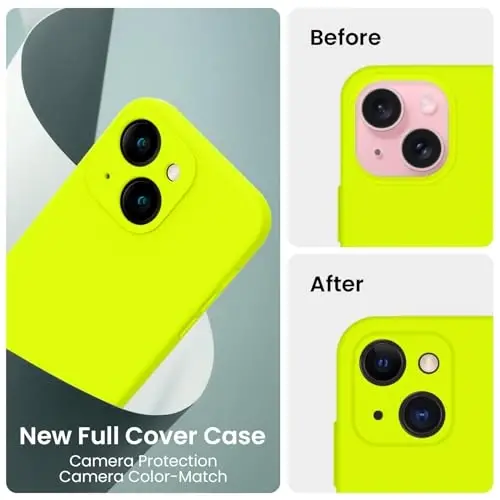 FireNova Designed for iPhone 15 Case, Silicone Upgraded [Camera Protection] Phone Case with [2 Screen Protectors], Soft Anti-Scratch Microfiber Lining Inside, 6.1 inch, Fluorescent Green - 3