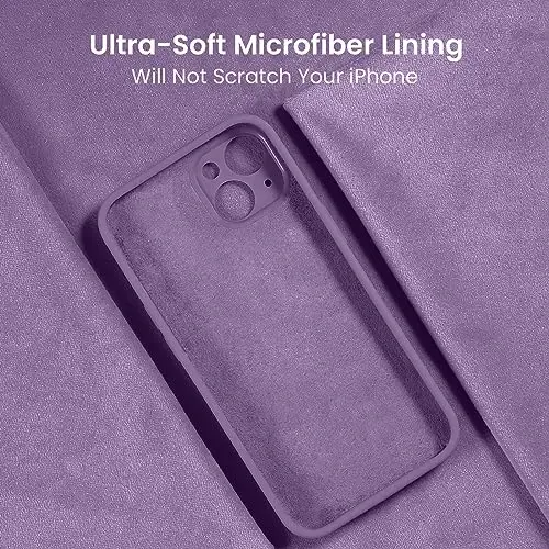 FireNova Designed for iPhone 15 Case, Silicone Upgraded [Camera Protection] Phone Case with [2 Screen Protectors], Soft Anti-Scratch Microfiber Lining Inside, 6.1 inch, Light Purple - 5