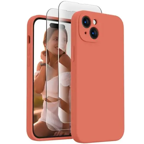 FireNova Designed for iPhone 15 Case, Silicone Upgraded [Camera Protection] Phone Case with [2 Screen Protectors], Soft Anti-Scratch Microfiber Lining Inside, 6.1 inch, Pink Pomelo - 1