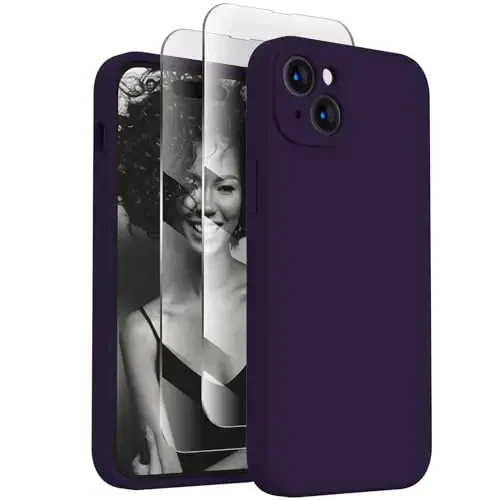 FireNova Designed for iPhone 15 Case, Silicone Upgraded [Camera Protection] Phone Case with [2 Screen Protectors], Soft Anti-Scratch Microfiber Lining Inside, 6.1 inch, Purple 