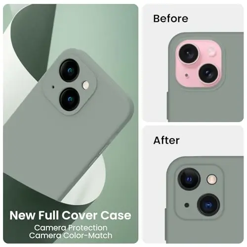 FireNova Designed for iPhone 15 Plus Case, Silicone [Camera Protection] Case, Soft Anti-Scratch Microfiber Lining Inside, 6.7 inch, Calke Green - 3