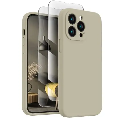 FireNova Designed for iPhone 15 Plus Case, Silicone [Camera Protection] Case with [2 Screen Protectors], Soft Anti-Scratch Microfiber Lining Inside, 6.7 inch, Khaki 