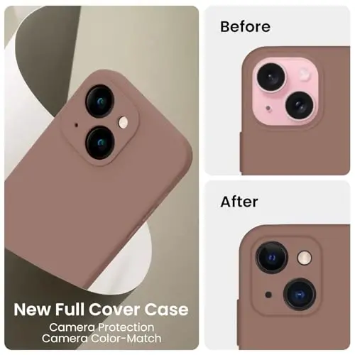 FireNova Designed for iPhone 15 Plus Case, Silicone [Camera Protection] Case with [2 Screen Protectors], Soft Anti-Scratch Microfiber Lining Inside, 6.7 inch, Light Brown - 3