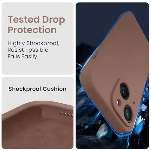 FireNova Designed for iPhone 15 Plus Case, Silicone [Camera Protection] Case with [2 Screen Protectors], Soft Anti-Scratch Microfiber Lining Inside, 6.7 inch, Light Brown - 4