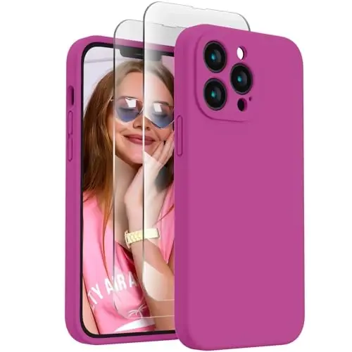 FireNova Designed for iPhone 15 Plus Case, Silicone [Camera Protection] Case with [2 Screen Protectors], Soft Anti-Scratch Microfiber Lining Inside, 6.7 inch, Shocking Pink 