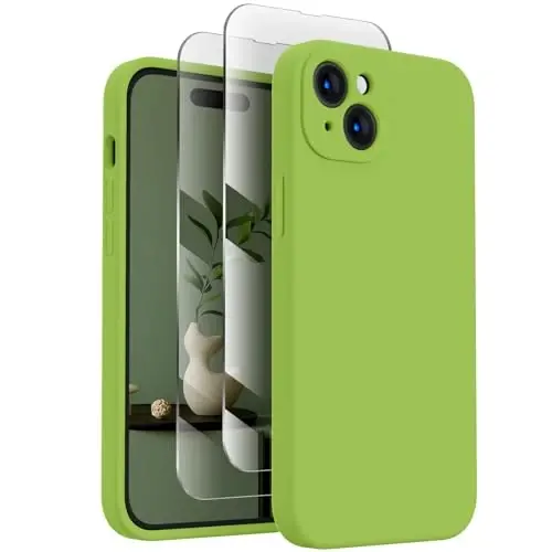 FireNova Designed for iPhone 15 Plus Case, Silicone [Camera Protection] Case with [2 Screen Protectors], Soft Anti-Scratch Microfiber Lining Inside, 6.7 inch, Sprout Green - FIRENOVA