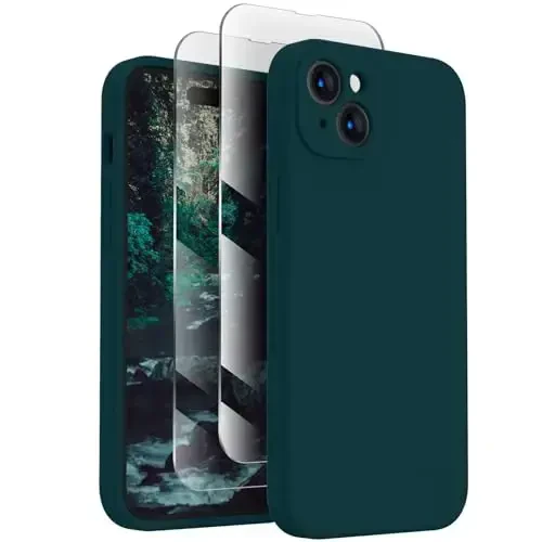 FireNova Designed for iPhone 15 Plus Case, Silicone [Camera Protection] Case with [2 Screen Protectors], Soft Anti-Scratch Microfiber Lining Inside, 6.7 inch, Teal 