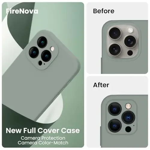 FireNova Designed for iPhone 15 Pro Case, Silicone Upgraded [Camera Protection] Phone Case with [2 Screen Protectors], Soft Anti-Scratch Microfiber Lining Inside, 6.1 inch, Calke Green - 4