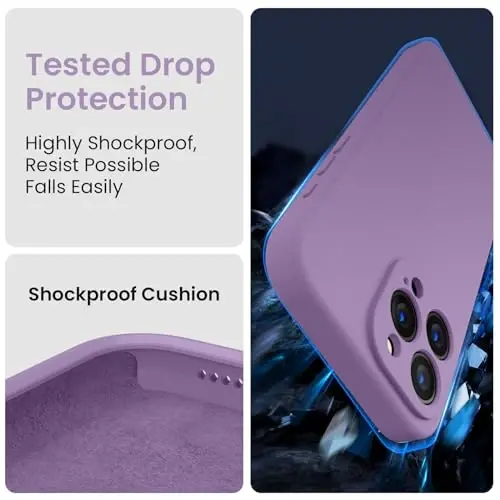 FireNova Designed for iPhone 15 Pro Case, Silicone Upgraded [Camera Protection] Phone Case with [2 Screen Protectors], Soft Anti-Scratch Microfiber Lining Inside, 6.1 inch, Light Purple - 4