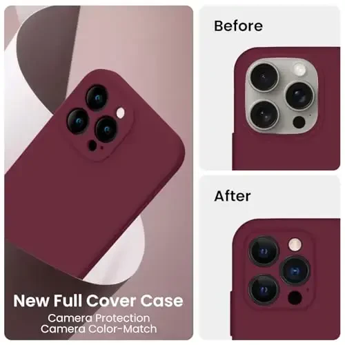 FireNova Designed for iPhone 15 Pro Case, Silicone Upgraded [Camera Protection] Phone Case with [2 Screen Protectors], Soft Anti-Scratch Microfiber Lining Inside, 6.1 inch, Plum - 3