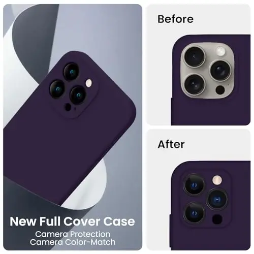 FireNova Designed for iPhone 15 Pro Case, Silicone Upgraded [Camera Protection] Phone Case with [2 Screen Protectors], Soft Anti-Scratch Microfiber Lining Inside, 6.1 inch, Purple - 3