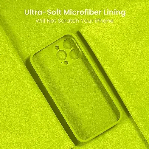 FireNova Designed for iPhone 15 Pro Max Case, Silicone Upgraded [Camera Protection] Phone Case with [2 Screen Protectors], Soft Anti-Scratch Microfiber Lining Inside, 6.7 inch, Fluorescent Green - 5