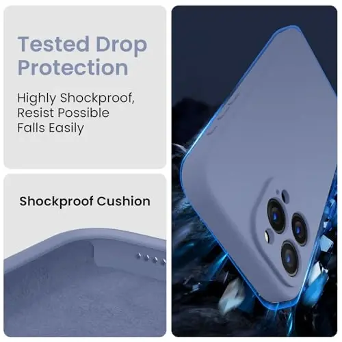 FireNova Designed for iPhone 15 Pro Max Case, Silicone Upgraded [Camera Protection] Phone Case with [2 Screen Protectors], Soft Anti-Scratch Microfiber Lining Inside, 6.7 inch, Lavender Gray - 4